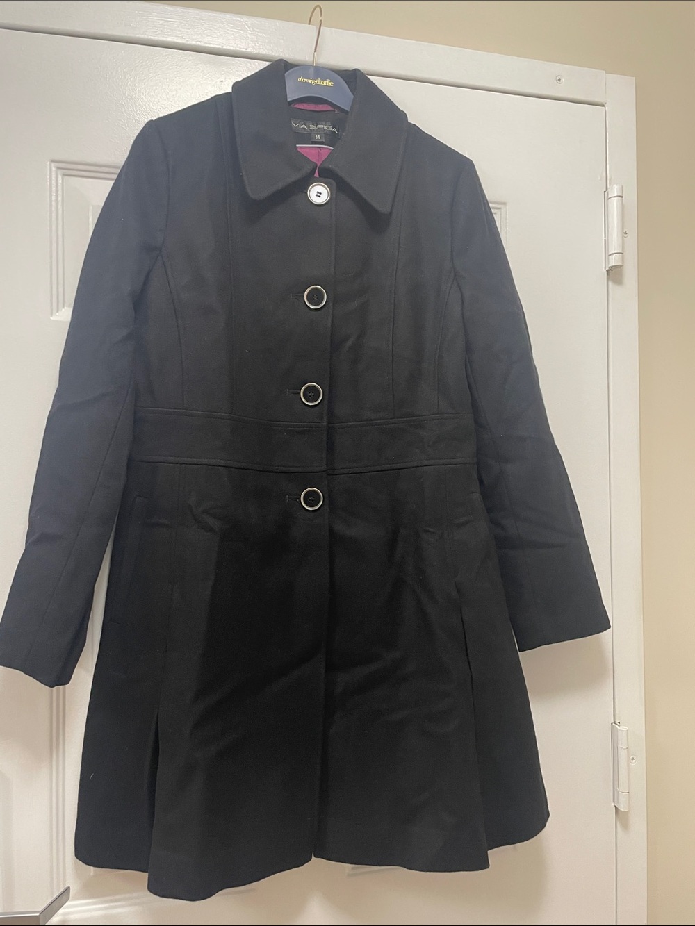Via Spiga Black Trench Coat with Button Front